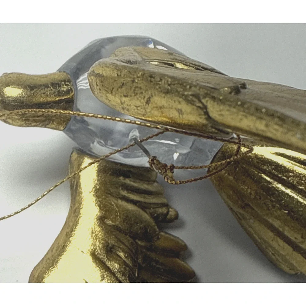 Vtg Lot of 2 Flying Cardinal Bird Plastic Acrylic Faceted Ornaments Gold As Is